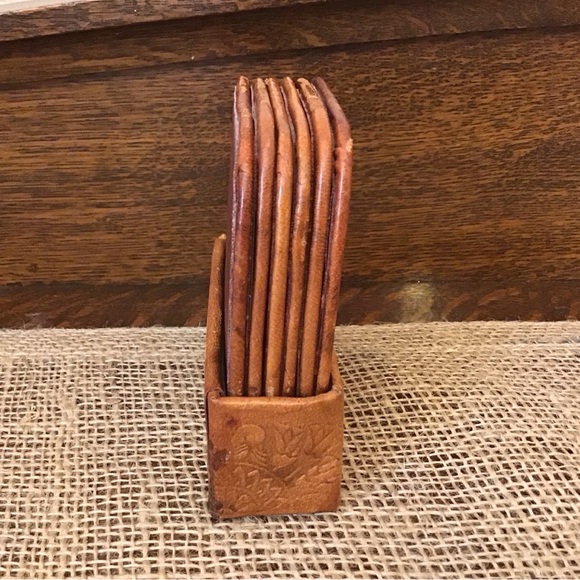 Vintage Ramses the Great set of six coasters with holder. Made in Egypt. - Picture 9 of 10